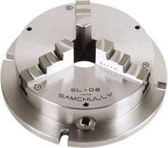 Samchully - 3 Jaw, 215mm Diam, Self Centering Manual Lathe Chuck - Plain Back Mount, Adjustable, 60mm Through Hole Diam, Forged Steel - Industrial Tool & Supply