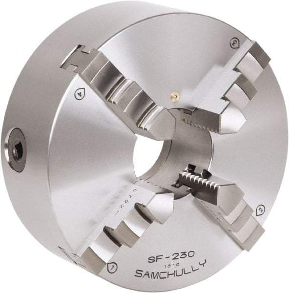 Samchully - 4 Jaw, 273mm Diam, Self Centering Manual Lathe Chuck - Rear Mount, Adjustable, 89mm Through Hole Diam, Forged Steel - Industrial Tool & Supply