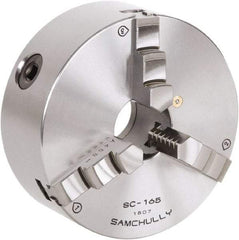 Samchully - 3 Jaw, 167mm Diam, Self Centering Manual Lathe Chuck - Rear Mount, Adjustable, 45mm Through Hole Diam, Forged Steel - Industrial Tool & Supply