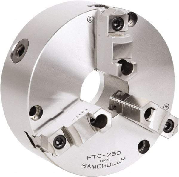 Samchully - 3 Jaw, 273mm Diam, Self Centering Manual Lathe Chuck - Front Mount, Adjustable, 89mm Through Hole Diam, Forged Steel - Industrial Tool & Supply