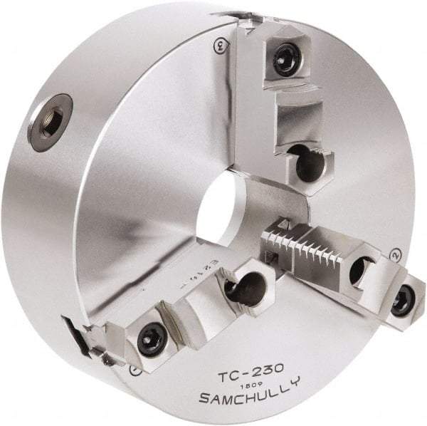 Samchully - 3 Jaw, 310mm Diam, Self Centering Manual Lathe Chuck - Rear Mount, Adjustable, 100mm Through Hole Diam, Forged Steel - Industrial Tool & Supply