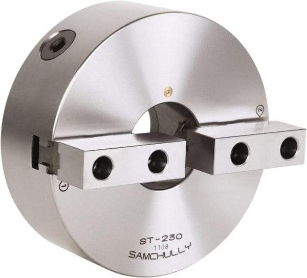 Samchully - 2 Jaw, 192mm Diam, Self Centering Manual Lathe Chuck - Front Mount, Adjustable, 57mm Through Hole Diam, Forged Steel - Industrial Tool & Supply