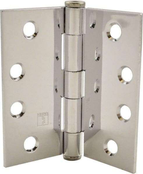 Hager - 4" Long x 4" Wide x 0.062" Thick, Steel Full Mortise Hinge - Bright Chrome Finish, 5 Knuckles - Industrial Tool & Supply