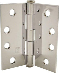 Hager - 4" Long x 4" Wide x 0.062" Thick, Steel Full Mortise Hinge - Bright Chrome Finish, 5 Knuckles - Industrial Tool & Supply