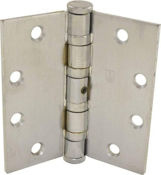 Hager - 4-1/2" Long x 4-1/2" Wide x 0.062" Thick, Steel Full Mortise Ball Bearing Hinge - Satin Chrome Finish, 5 Knuckles - Industrial Tool & Supply