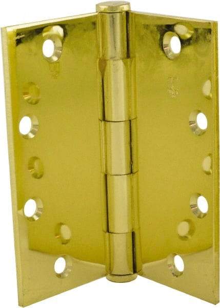 Hager - 5" Long x 5" Wide x 0.062" Thick, Steel Full Mortise Hinge - Bright Brass Finish, 5 Knuckles - Industrial Tool & Supply