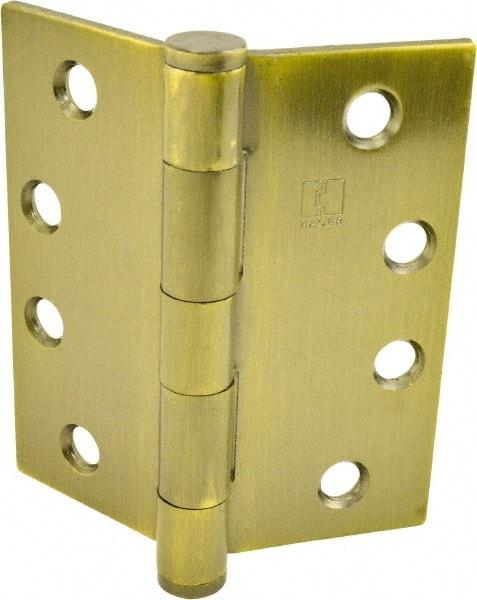 Hager - 4" Long x 4" Wide x 0.062" Thick, Steel Full Mortise Hinge - Antique Brass Finish, 5 Knuckles - Industrial Tool & Supply