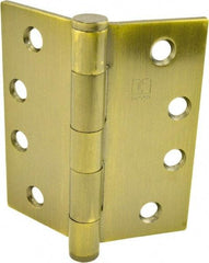 Hager - 4" Long x 4" Wide x 0.062" Thick, Steel Full Mortise Hinge - Antique Brass Finish, 5 Knuckles - Industrial Tool & Supply