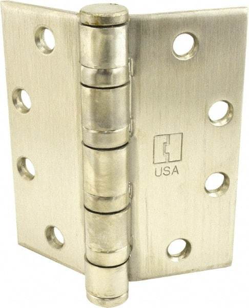 Hager - 4-1/2" Long x 4-1/2" Wide x 0.062" Thick, Stainless Steel Full Mortise Ball Bearing Hinge - Satin Stainless Steel Finish, 5 Knuckles - Industrial Tool & Supply