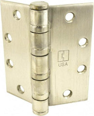 Hager - 4-1/2" Long x 4-1/2" Wide x 0.062" Thick, Stainless Steel Full Mortise Ball Bearing Hinge - Satin Stainless Steel Finish, 5 Knuckles - Industrial Tool & Supply