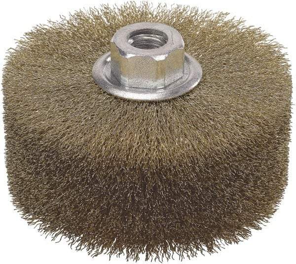 WALTER Surface Technologies - 4-1/2" OD, 5/8-11 Arbor Hole, Crimped Stainless Steel Wheel Brush - 2" Face Width, 1" Trim Length, 0.01" Filament Diam, 4,000 RPM - Industrial Tool & Supply