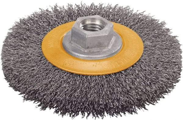 WALTER Surface Technologies - 5" OD, 5/8-11 Arbor Hole, Crimped Stainless Steel Wheel Brush - 5/8" Face Width, 1" Trim Length, 0.0118" Filament Diam, 10,000 RPM - Industrial Tool & Supply