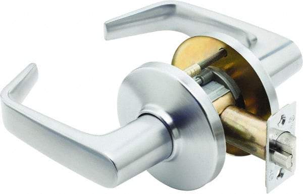 Stanley - Grade 1 Passage Lever Lockset - 2-3/4" Back Set, Zinc, Satin Chrome Finish - Industrial Tool & Supply