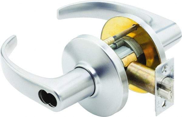 Stanley - Grade 1 Entry Lever Lockset - 2-3/4" Back Set, Zinc, Satin Chrome Finish - Industrial Tool & Supply