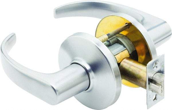 Stanley - Grade 1 Passage Lever Lockset - 2-3/4" Back Set, Zinc, Satin Chrome Finish - Industrial Tool & Supply