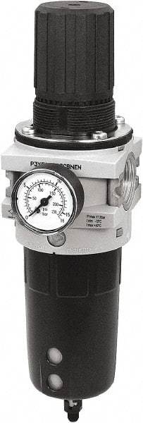 Parker - 1" NPT Port Heavy-Duty 1 Piece Filter/Regulator FRL Unit - Polypropylene Bowl, 465 SCFM, 254 Max psi, 13-1/2" High, Manual Drain - Industrial Tool & Supply