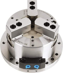 Samchully - 3 Jaw, 300mm Chuck Diam, Plain Back Mount, 0mm Through Hole Diam, Self-Contained Hydraulic Power Lathe Chuck - 1.5mm x 60° Serrated Jaw Interface, Steel Body - Industrial Tool & Supply