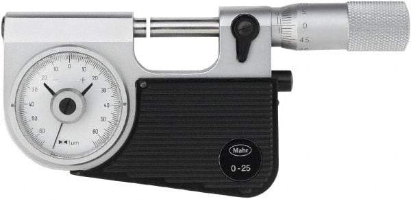 Mahr - 0 to 25mm Range, 0.001mm Graduation, Mechanical Indicating Micrometer - Accurate to 0.001mm, Carbide Measuring Face - Industrial Tool & Supply