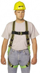Miller - 400 Lb Capacity, Size Universal, Full Body Construction Safety Harness - Polyester Webbing, Quick Connect Leg Strap, Quick Connect Chest Strap, Green/Black - Industrial Tool & Supply