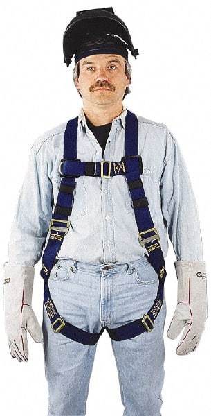 Miller - 400 Lb Capacity, Size Universal, Full Body Welders Safety Harness - Nomex, Mating Leg Strap, Mating Chest Strap, Blue - Industrial Tool & Supply