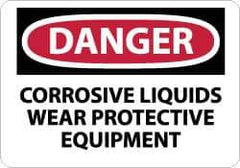 NMC - "Danger - Corrosive Liquids - Wear Protective Equipment", 10" Long x 14" Wide, Rigid Plastic Safety Sign - Rectangle, 0.05" Thick, Use for Accident Prevention - Industrial Tool & Supply