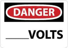 NMC - Accident Prevention Label, Header: DANGER - Legend: Danger - ____ Volts, English, Red, Black & White, 5" Long x 3" High, Sign Muscle Finish - Industrial Tool & Supply