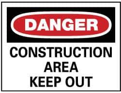 NMC - "Danger - Construction Area - Keep Out", 14" Long x 20" Wide, Rigid Plastic Safety Sign - Rectangle, 0.05" Thick, Use for Security & Admittance - Industrial Tool & Supply