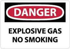 NMC - "Danger - Explosive Gas - No Smoking", 10" Long x 14" Wide, Aluminum Safety Sign - Rectangle, 0.04" Thick, Use for Accident Prevention - Industrial Tool & Supply
