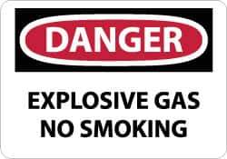 NMC - "Danger - Explosive Gas - No Smoking", 7" Long x 10" Wide, Pressure-Sensitive Vinyl Safety Sign - Rectangle, 0.004" Thick, Use for Accident Prevention - Industrial Tool & Supply
