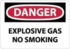 NMC - "Danger - Explosive Gas - No Smoking", 7" Long x 10" Wide, Pressure-Sensitive Vinyl Safety Sign - Rectangle, 0.004" Thick, Use for Accident Prevention - Industrial Tool & Supply