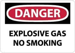 NMC - "Danger - Explosive Gas - No Smoking", 10" Long x 14" Wide, Pressure-Sensitive Vinyl Safety Sign - Rectangle, 0.004" Thick, Use for Accident Prevention - Industrial Tool & Supply