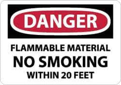 NMC - "Danger - Flammable Material - No Smoking Within 20 Feet", 7" Long x 10" Wide, Pressure-Sensitive Vinyl Safety Sign - Rectangle, 0.004" Thick, Use for Accident Prevention - Industrial Tool & Supply