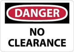 NMC - "Danger - No Clearance", 10" Long x 14" Wide, Pressure-Sensitive Vinyl Safety Sign - Rectangle, 0.004" Thick, Use for Accident Prevention - Industrial Tool & Supply