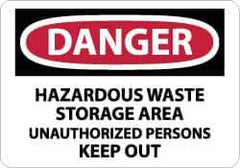 NMC - "Danger - Hazardous Waste Storage Area - Unauthorized Persons Keep Out", 10" Long x 14" Wide, Aluminum Safety Sign - Rectangle, 0.04" Thick, Use for Security & Admittance - Industrial Tool & Supply