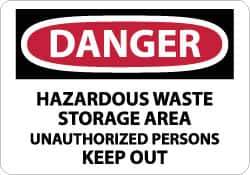 NMC - "Danger - Hazardous Waste Storage Area - Unauthorized Persons Keep Out", 10" Long x 14" Wide, Pressure-Sensitive Vinyl Safety Sign - Rectangle, 0.004" Thick, Use for Security & Admittance - Industrial Tool & Supply