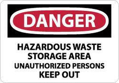NMC - "Danger - Hazardous Waste Storage Area - Unauthorized Persons Keep Out", 7" Long x 10" Wide, Rigid Plastic Safety Sign - Rectangle, 0.05" Thick, Use for Security & Admittance - Industrial Tool & Supply
