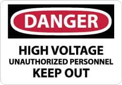 NMC - "Danger - High Voltage - Unauthorized Personnel Keep Out", 7" Long x 10" Wide, Pressure-Sensitive Vinyl Safety Sign - Rectangle, 0.004" Thick, Use for Accident Prevention - Industrial Tool & Supply