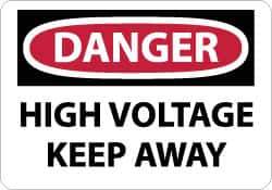 NMC - "Danger - High Voltage - Keep Away", 7" Long x 10" Wide, Pressure-Sensitive Vinyl Safety Sign - Rectangle, 0.004" Thick, Use for Accident Prevention - Industrial Tool & Supply