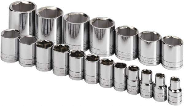SK - 19 Piece 1/2" Drive Standard Socket Set - 6 Points, 3/8 to 1-1/2", Inch Measurement Standard - Industrial Tool & Supply