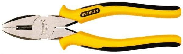 Stanley - 8-3/4" OAL, 1-31/64" Jaw Length, Side Cutting Linesman's Pliers - Serrated Jaw, Round Nose Head, TPR Handles - Industrial Tool & Supply