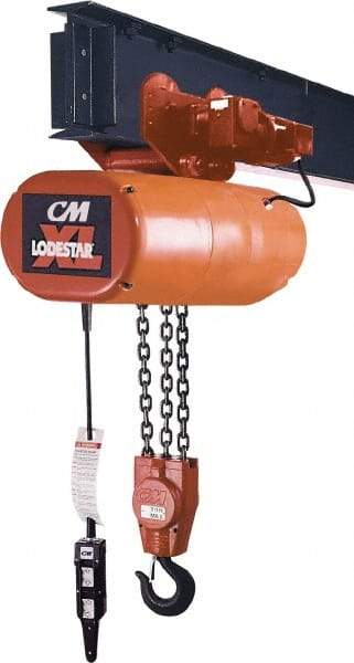 CM - 5 Ton Capacity, 12 FPM Lift Speed, 230/460 Volt, Hook Mounted Hoist - 5.5 Output hp, 10' Max Lift, 36-5/16" Min Headroom, 2 Chains - Industrial Tool & Supply
