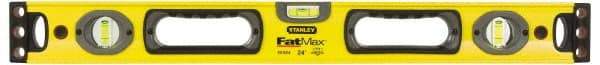 Stanley - 72" Long 5 Vial Box Beam Level - Aluminum, Yellow, 2 Level & 3 Plumb Vials - Industrial Tool & Supply