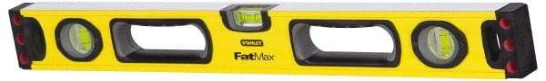 Stanley - 48" Long 3 Vial Box Beam Level - Aluminum, Yellow, 1 Level & 2 Plumb Vials - Industrial Tool & Supply