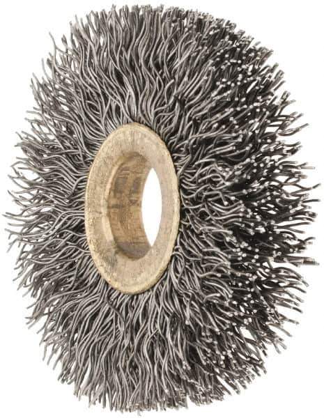 Osborn - 2" OD, 1/2" Arbor Hole, Crimped Steel Wheel Brush - 1/4" Face Width, 1/2" Trim Length, 0.014" Filament Diam, 20,000 RPM - Industrial Tool & Supply