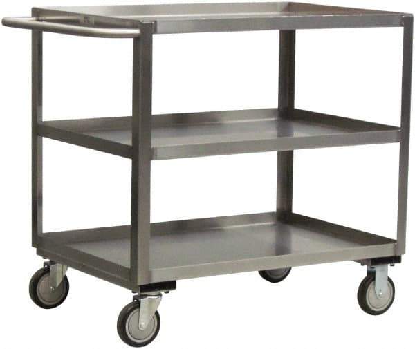 Jamco - 1,200 Lb Capacity, 48" Wide x 24" Long x 35" High Shelf Cart - 3 Shelf, Stainless Steel, 2 Rigid/2 Swivel Casters - Industrial Tool & Supply