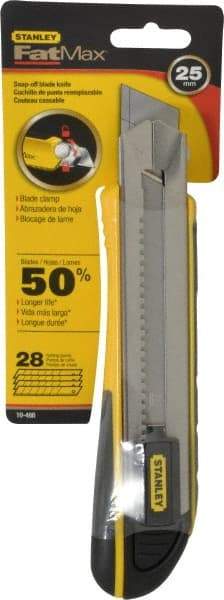 Stanley - Snap Utility Knife - 5-1/2" Blade, Yellow, Silver & Black TPE Handle, 4 Blades Included - Industrial Tool & Supply