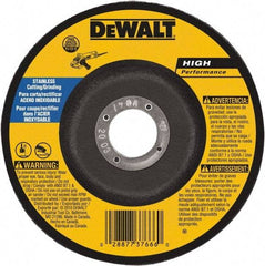 DeWALT - 30 Grit, 7" Wheel Diam, 1/8" Wheel Thickness, 7/8" Arbor Hole, Type 27 Depressed Center Wheel - Aluminum Oxide, 8,700 Max RPM, Compatible with Angle Grinder - Industrial Tool & Supply