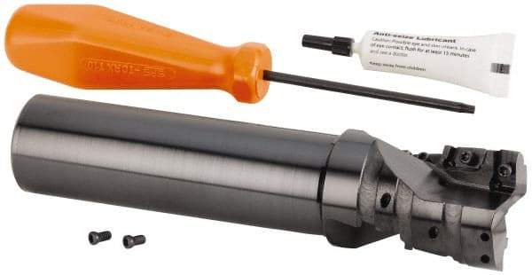 Kennametal - 1-1/2" Cut Diam, 42.01mm Max Depth of Cut, 1-1/4" Shank Diam, 159mm OAL, Indexable Square Shoulder Helical End Mill - GOMT 13T3.., JOMT 13T3.. Inserts, Cylindrical Shank, 0° Lead Angle, Through Coolant, Series KDMR - Industrial Tool & Supply