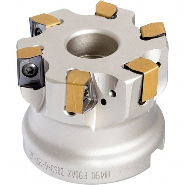 Iscar - 7 Inserts, 3" Cut Diam, 1" Arbor Diam, 0.472" Max Depth of Cut, Indexable Square-Shoulder Face Mill - 0/90° Lead Angle, 2" High, H490 AN.X 1205 Insert Compatibility, Through Coolant, Series Helido - Industrial Tool & Supply