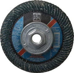 PFERD - 40 Grit 4-1/2" Diam 5/8-11 Center Hole Type 27 Zirconia Alumina Flap Disc - 13,300 Max RPM, Coated, Coarse Grade - Industrial Tool & Supply